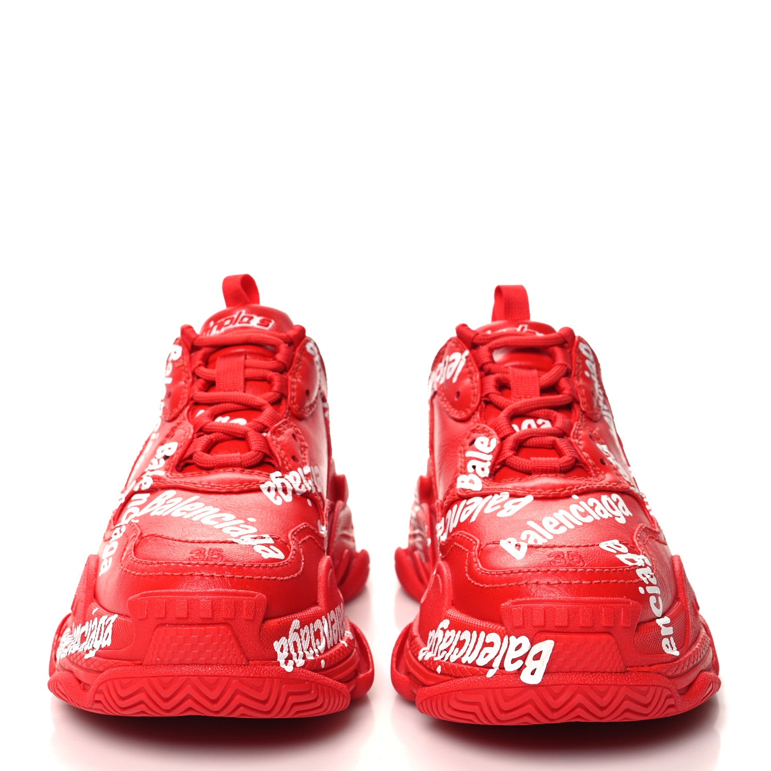 Balenciaga Recycled Calfskin Allover Logo Womens Triple S Sneakers 35 Tomato Red White 2 of 8