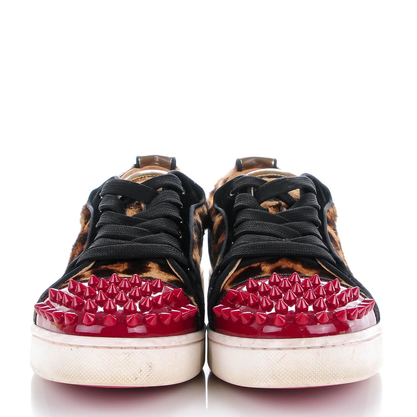 Canvas Leopard Print Louis Junior Spikes Flat Sneakers 36 Red
