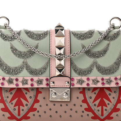 Valentino Garavani Vitello Crystal Embellished Medium Glam Lock Rockstud Flap Poudre 7 of 9