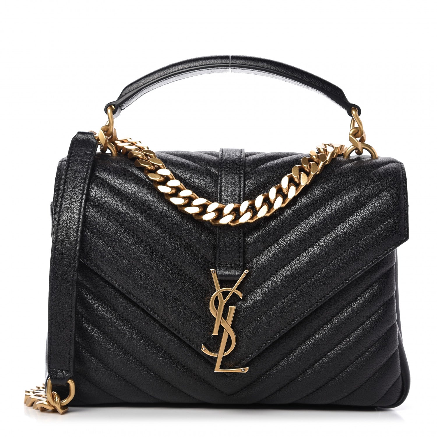 Saint Laurent Sheepskin Matelasse Chevron Monogram Medium College Bag Black 1 of 10