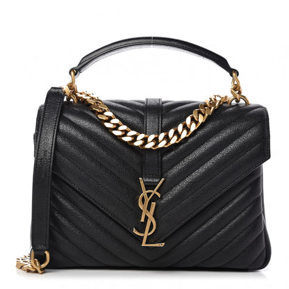 Saint Laurent Sheepskin Matelasse Chevron Monogram Medium College Bag Black 1 of 10