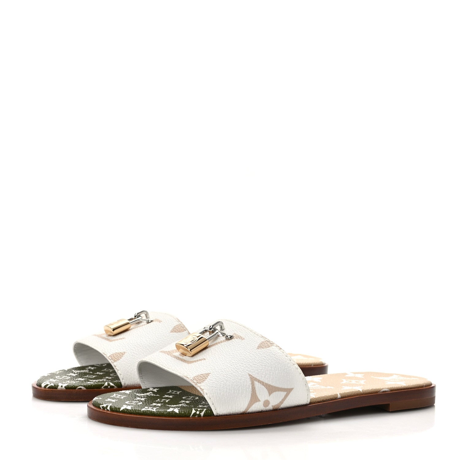 Louis Vuitton Monogram Giant Lock It Flat Mules 38 Kaki White 3 of 8