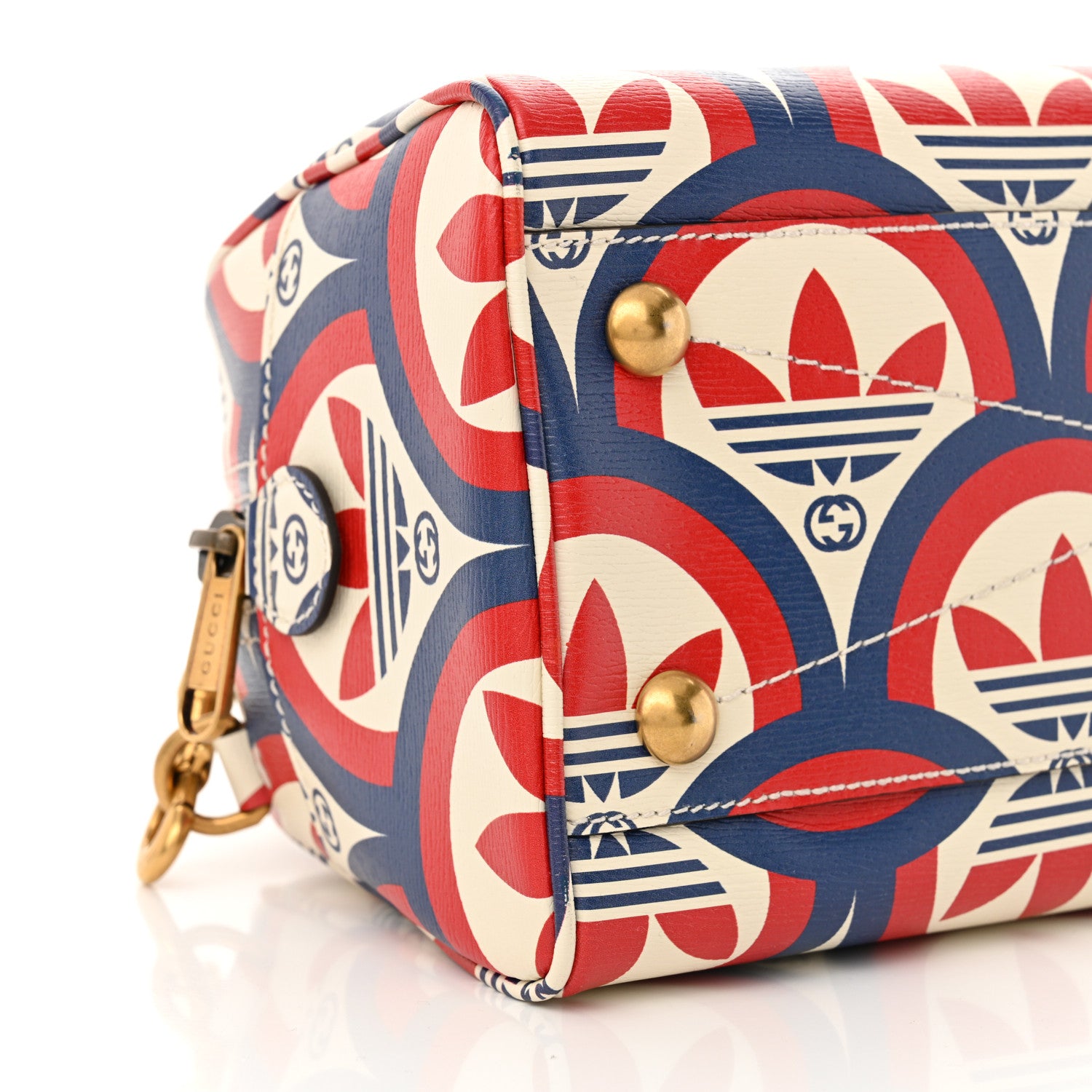 Gucci X ADIDAS Shangai Calfskin Web Trefoil Interlocking G Mini Duffle Bag Red White Blue 9 of 10