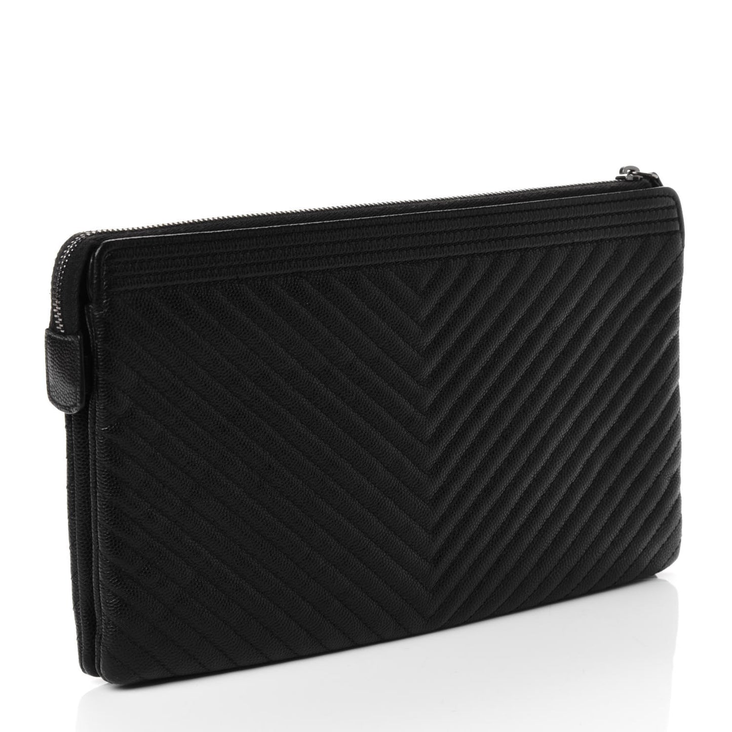 Caviar Chevron Quilted Small Zipped Boy Pouch Black
