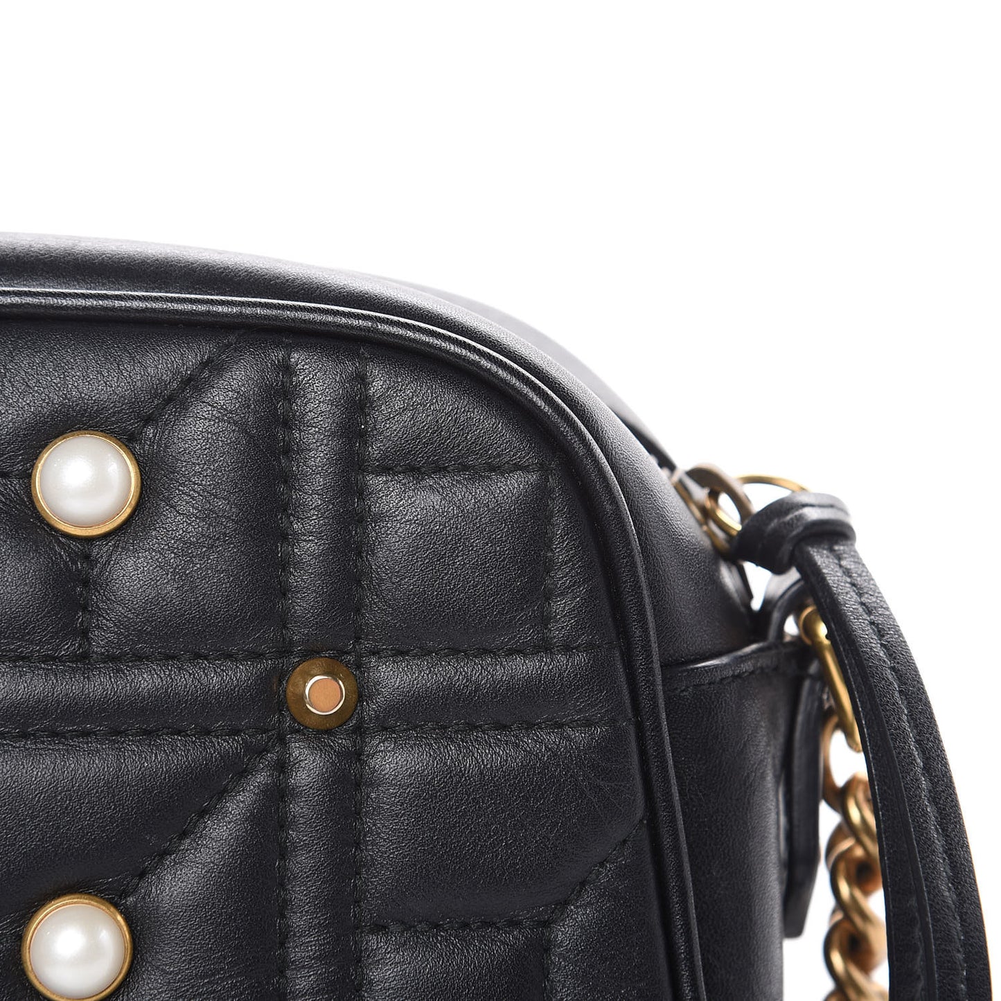 Calfskin Matelasse Studded Small Pearly GG Marmont Chain Shoulder Bag Black