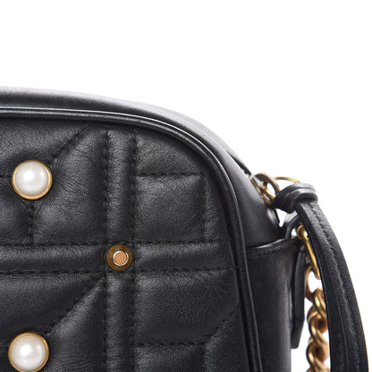 Gucci Calfskin Matelasse Studded Small Pearly GG Marmont Chain Shoulder Bag Black 14 of 15