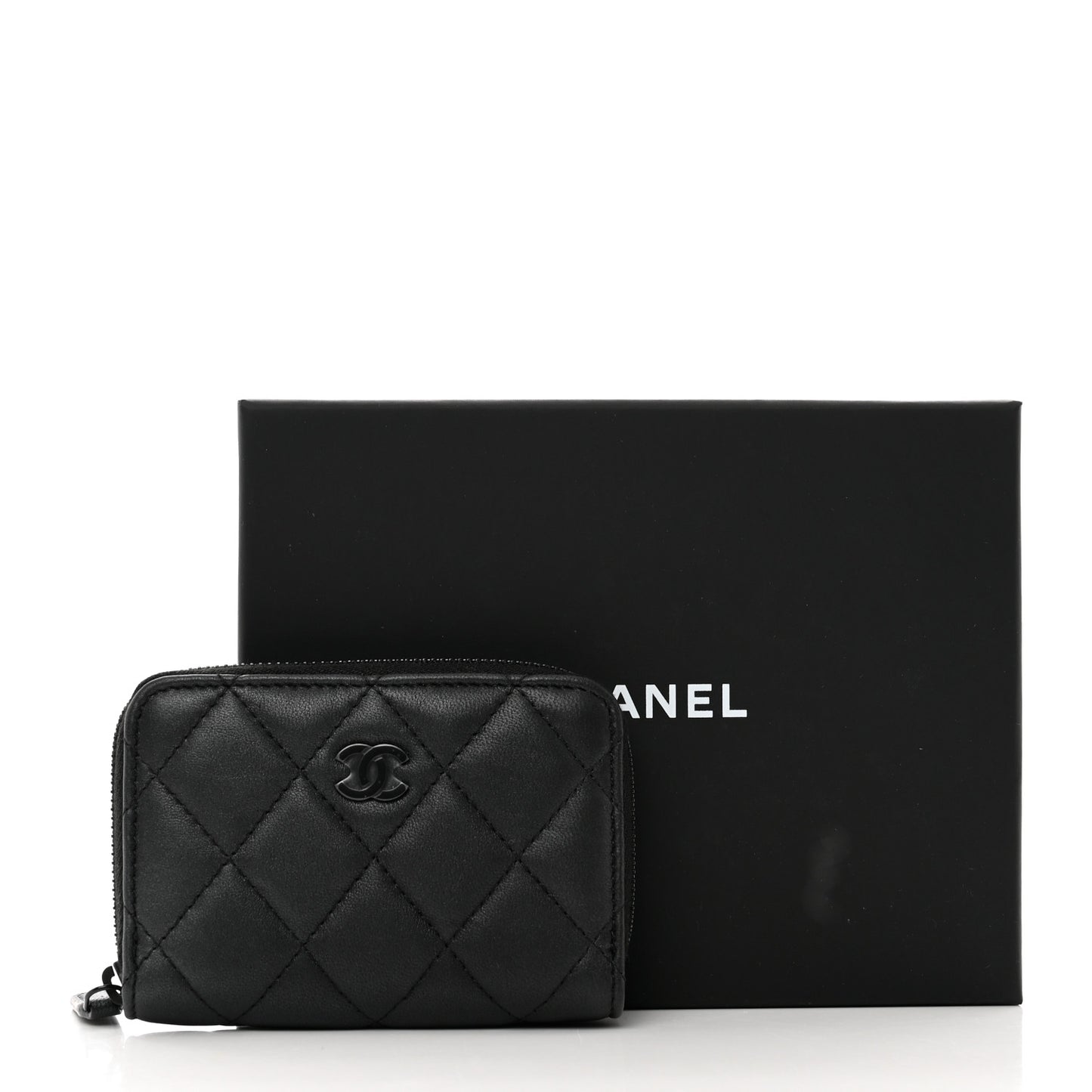 Pearly Lambskin Quilted Zip Coin Purse So Black