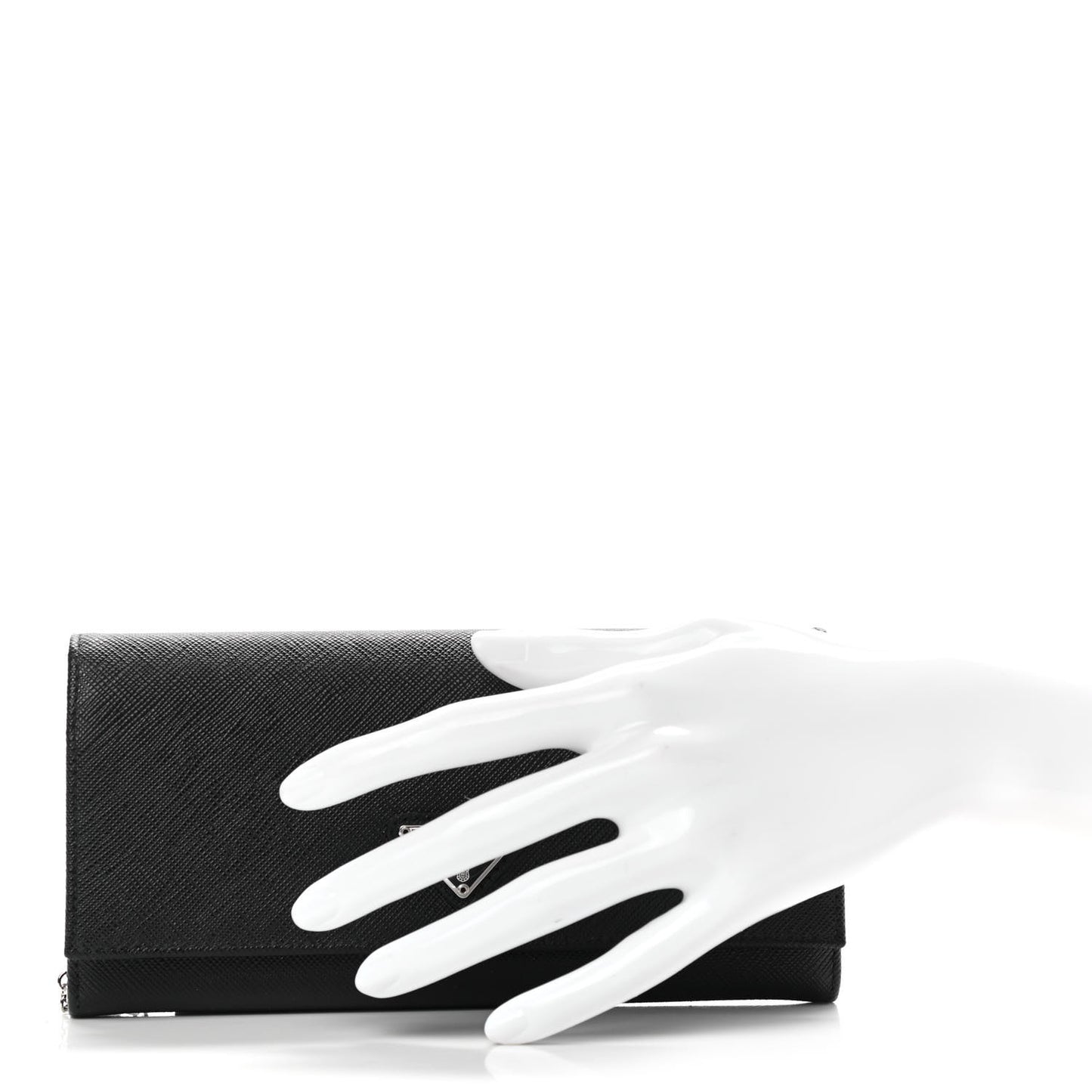 Saffiano Triangle Logo Continental Flap Travel Wallet Black
