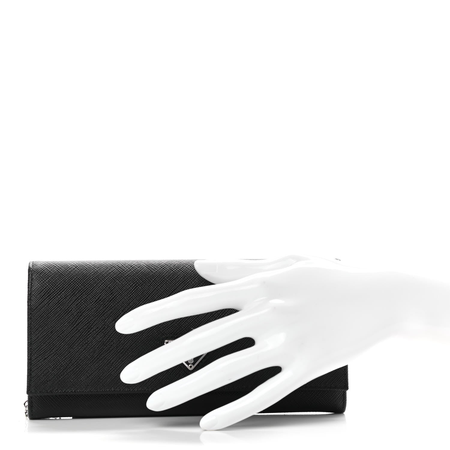 Prada Saffiano Triangle Logo Continental Flap Travel Wallet Black 2 of 7