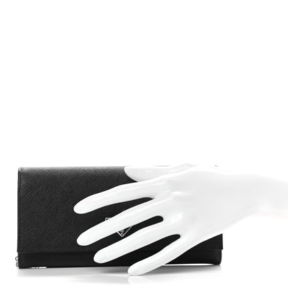 Prada Saffiano Triangle Logo Continental Flap Travel Wallet Black 2 of 7