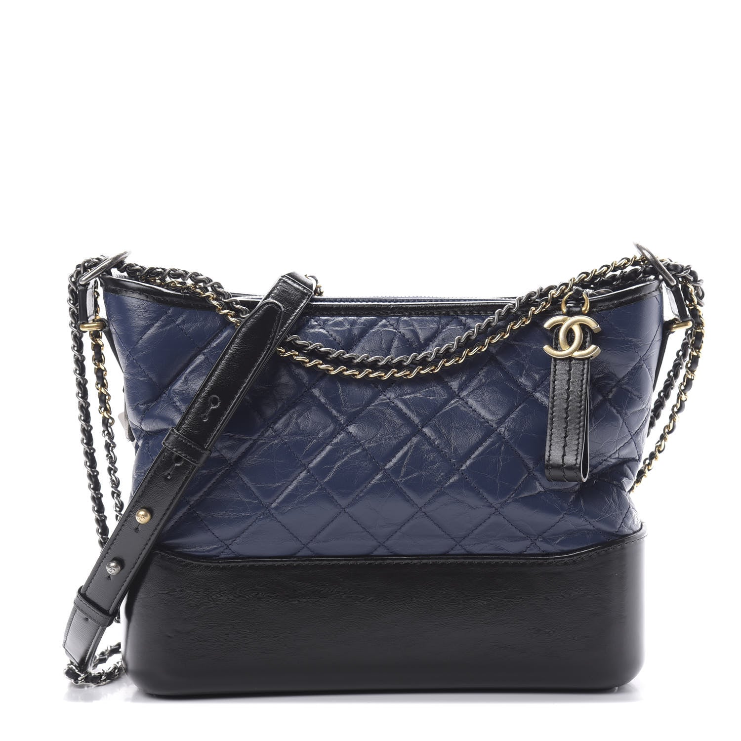 Chanel Aged Calfskin Quilted Medium Gabrielle Hobo Navy Black 1 of 10