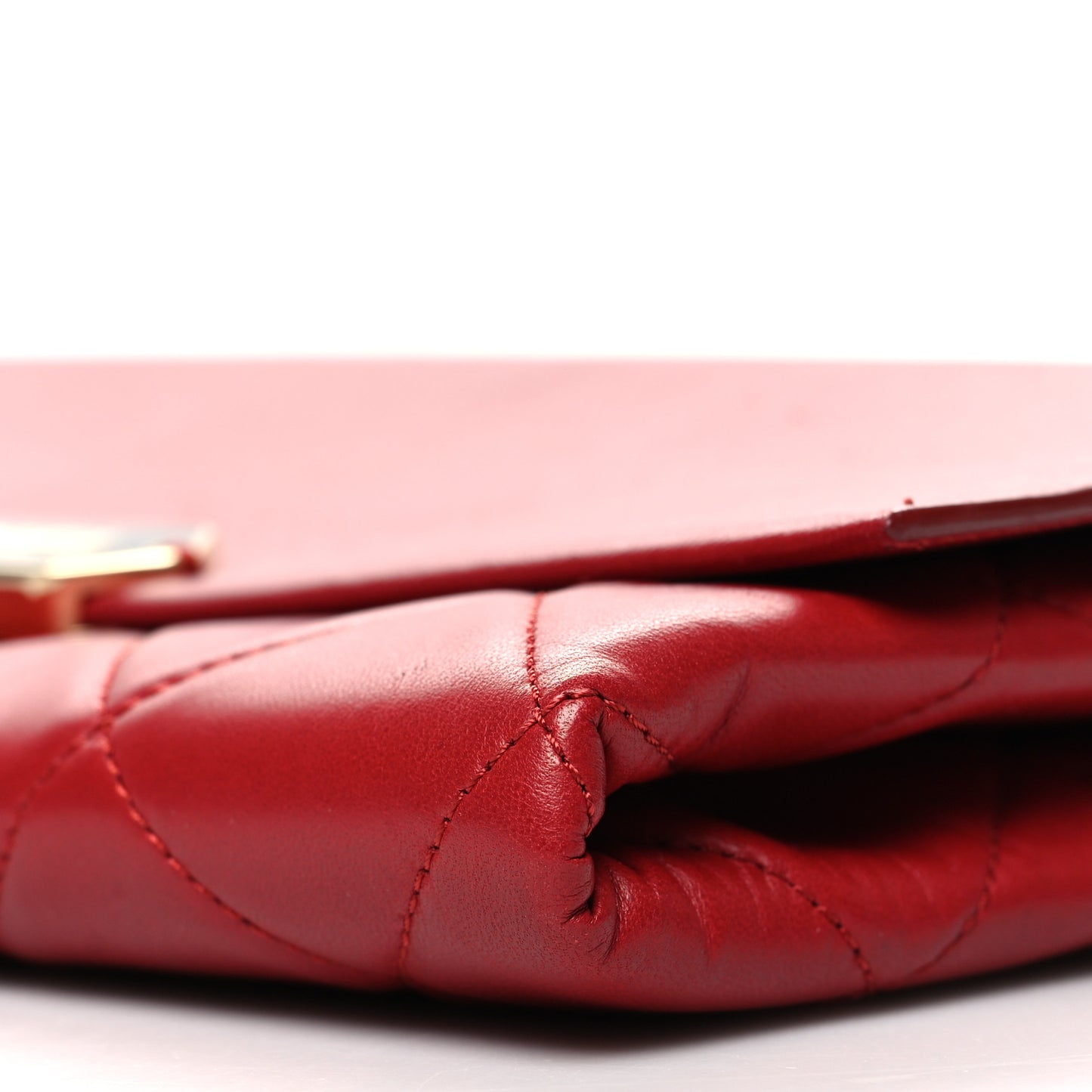 Lambskin Quilted Retro Label Clutch Red
