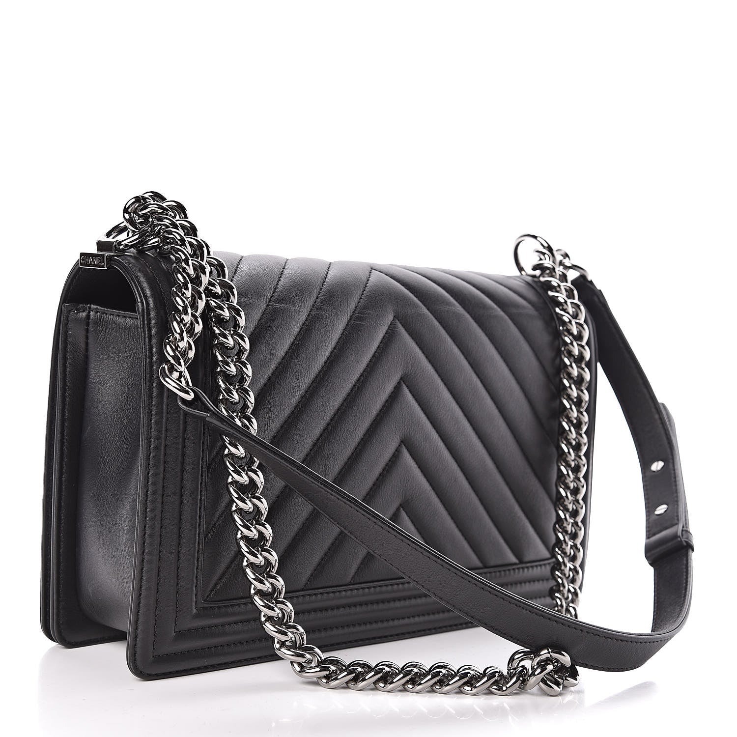 Chanel Caviar Chevron Quilted New Medium Boy Flap Black 3 of 12