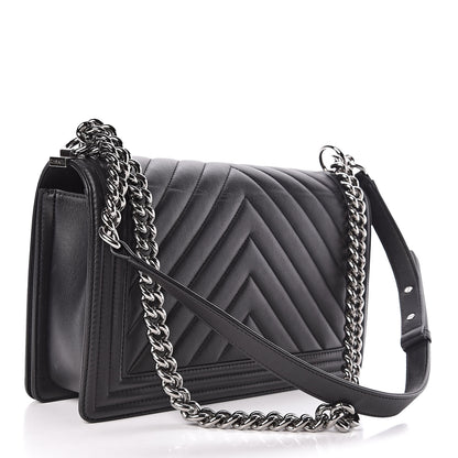 Chanel Caviar Chevron Quilted New Medium Boy Flap Black 3 of 12