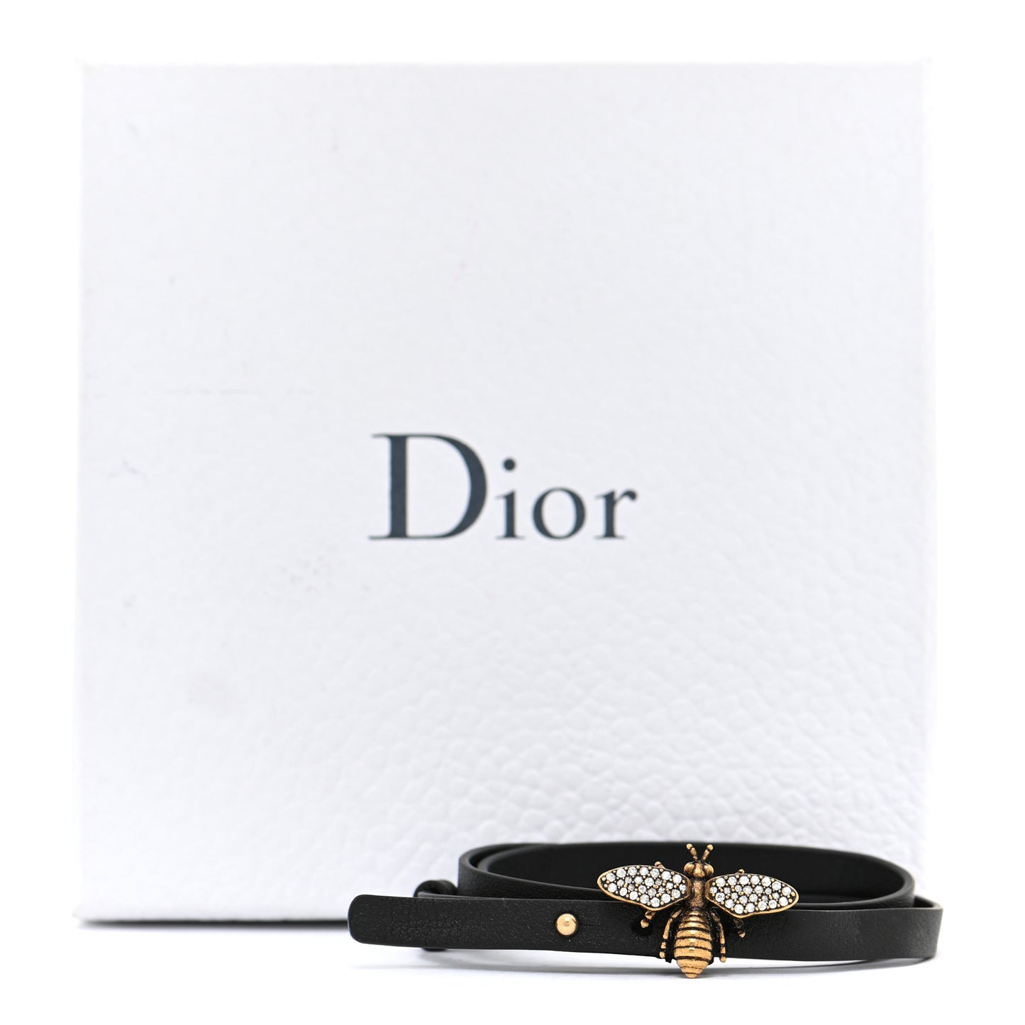 Calfskin Crystal Bee Triple Loop Bracelet Black