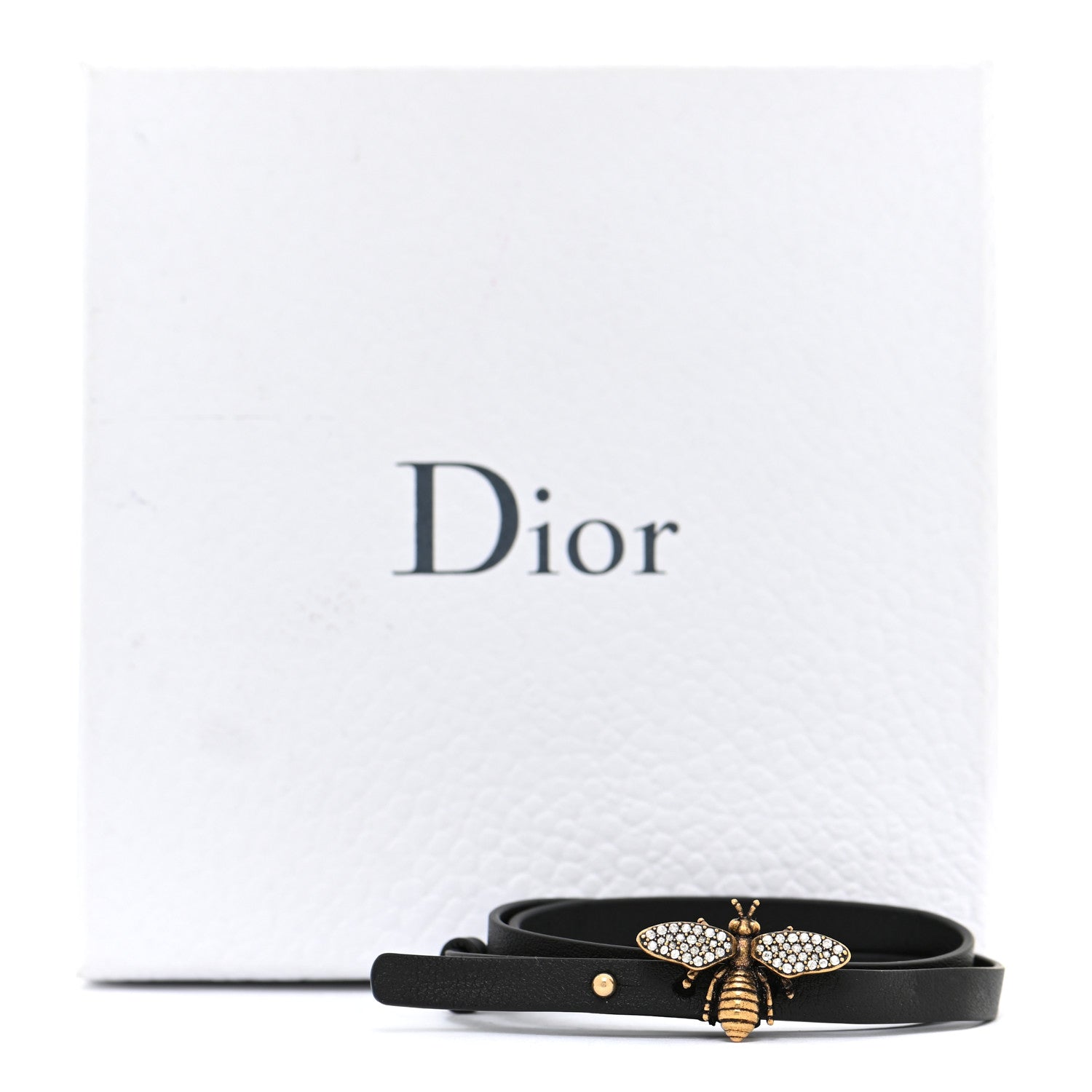 Christian Dior Calfskin Crystal Bee Triple Loop Bracelet Black 6 of 6