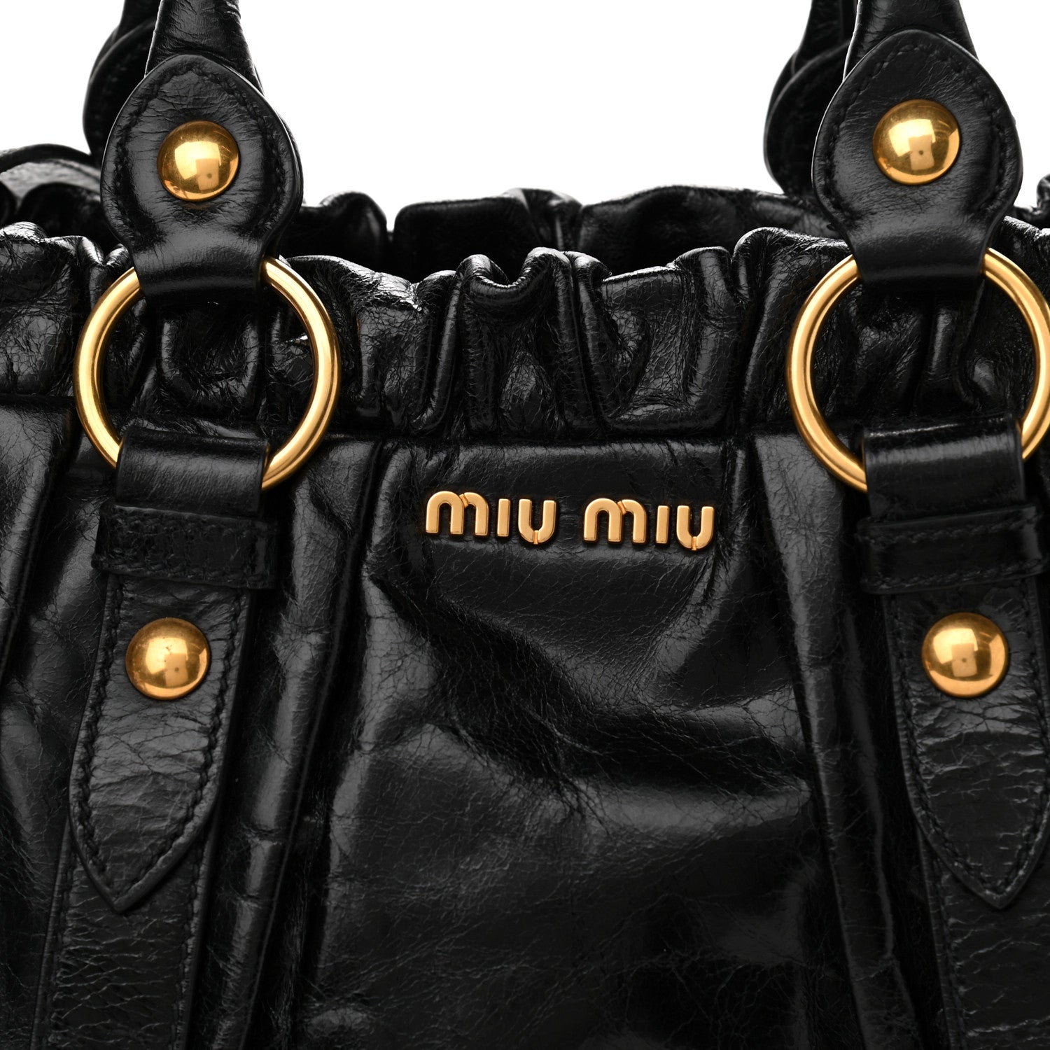 Miu Miu Vitello Lux Gathered Tote Black 7 of 11