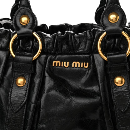 Miu Miu Vitello Lux Gathered Tote Black 7 of 11