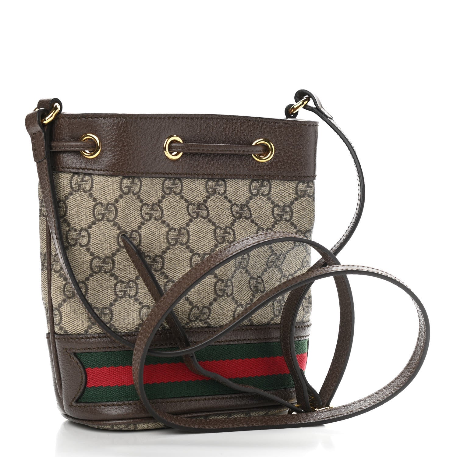 Gucci GG Supreme Monogram Web Mini Ophidia Bucket Bag Brown 3 of 10