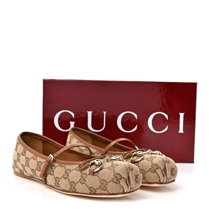 Gucci GG Monogram Horsebit Bow Ballet Flats 39.5 Beige Ebony Sundial 10 of 10