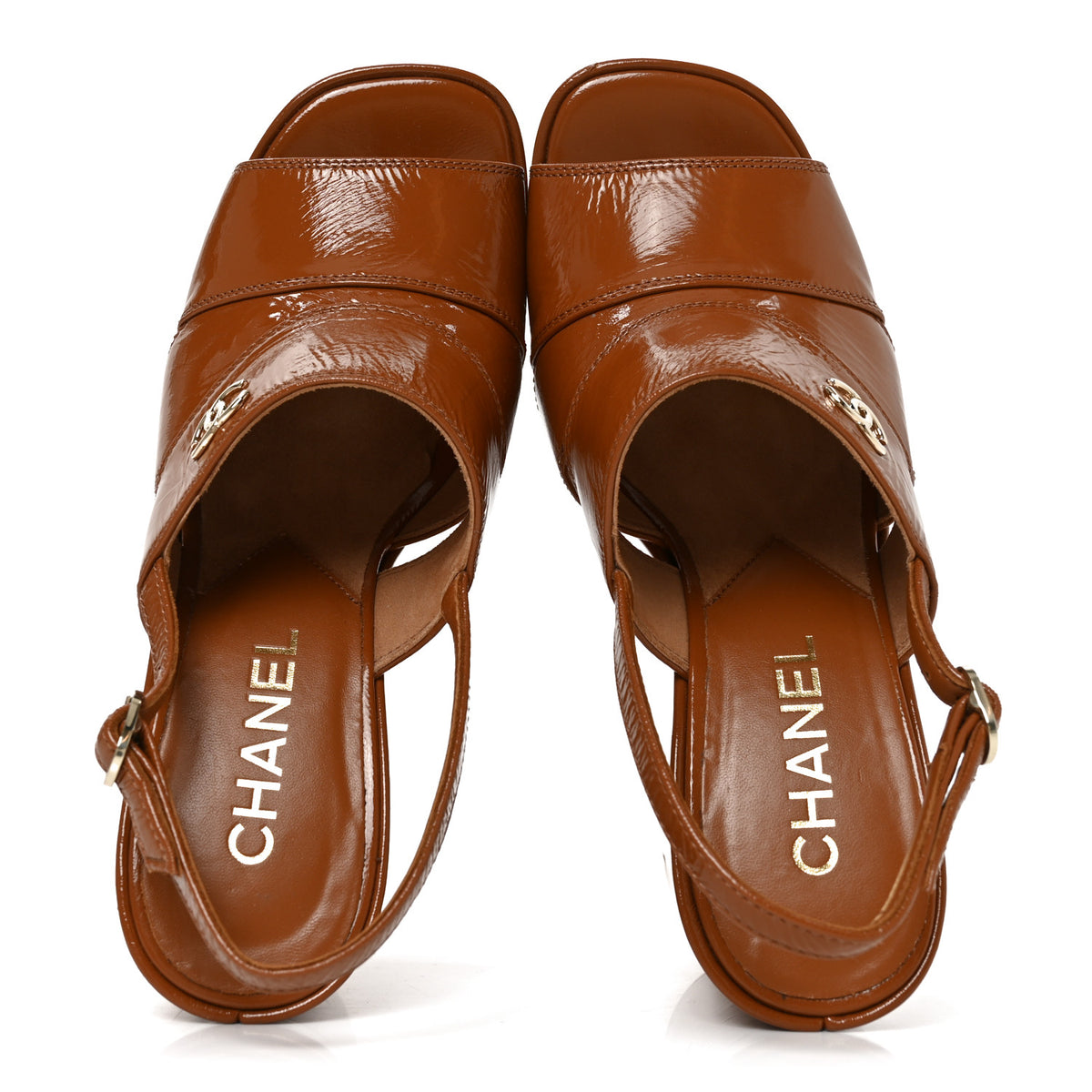 Crumpled Patent Lambskin Platform Sandals 38 Light Brown