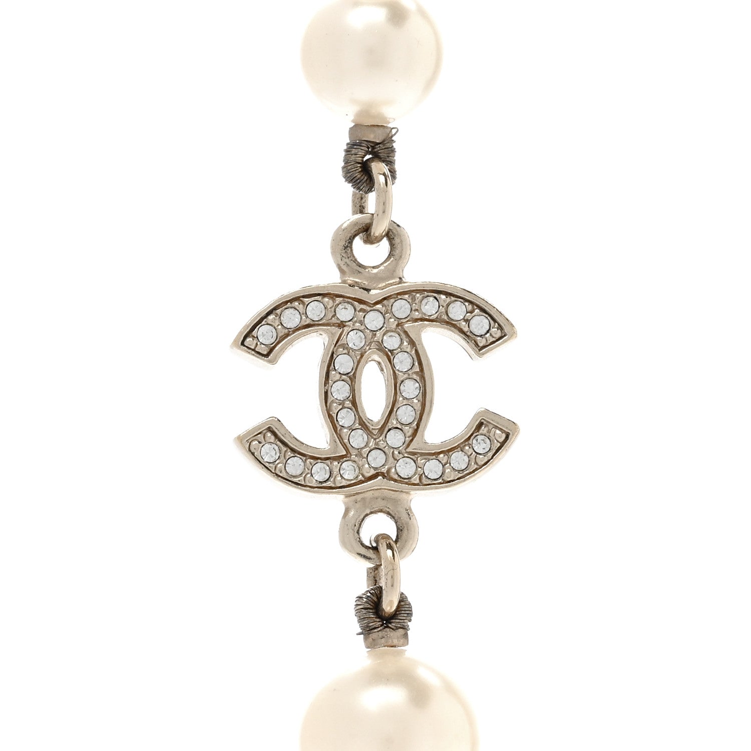 Chanel Crystal Pearl CC Long Necklace Gold 4 of 7