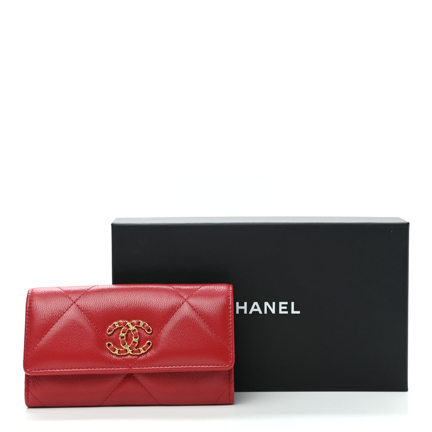Chanel Goatskin Quilted Chanel 19 Flap Wallet Red 10 of 10
