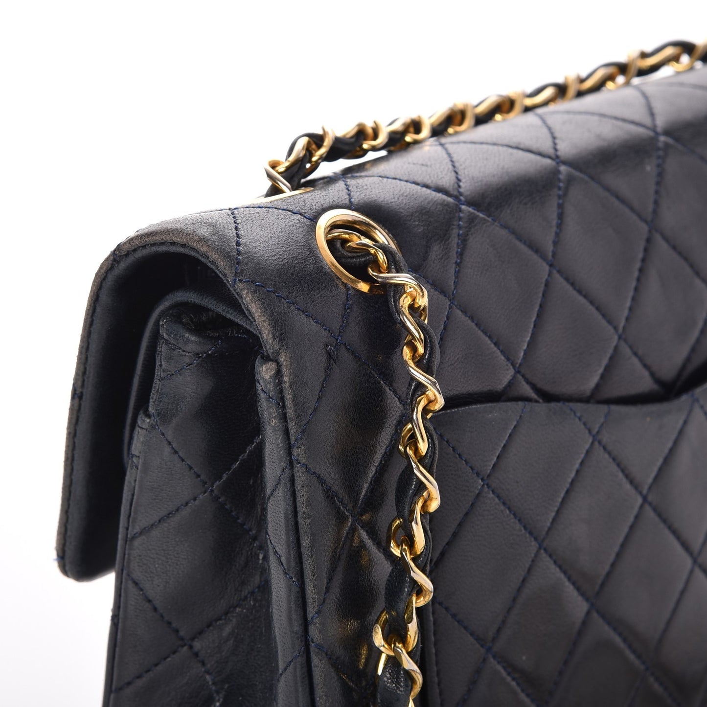 Lambskin Quilted Small Double Flap Navy