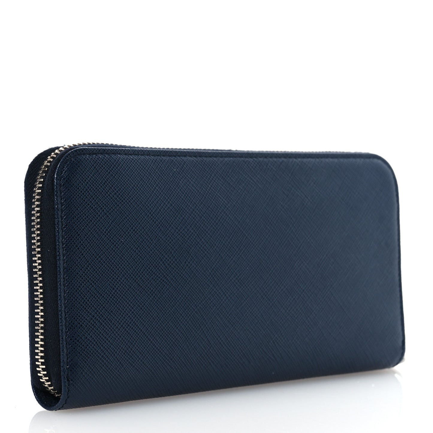 Saffiano Metal Zip Around Wallet Navy Blue