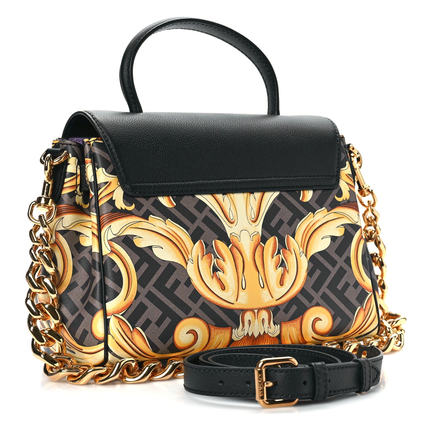 Versace X FENDI Grained Calfskin Fendace La Medusa Medium Top Handle Bag Black Multicolor 3 of 9