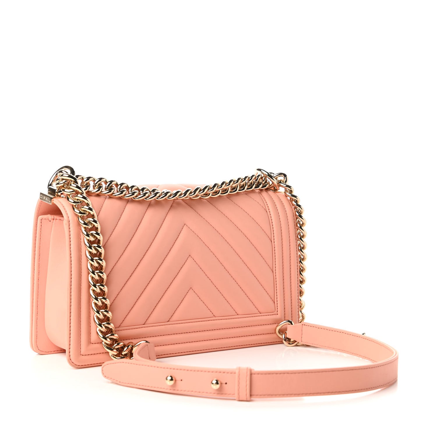 Lambskin Chevron Quilted Medium Boy Flap Light Pink