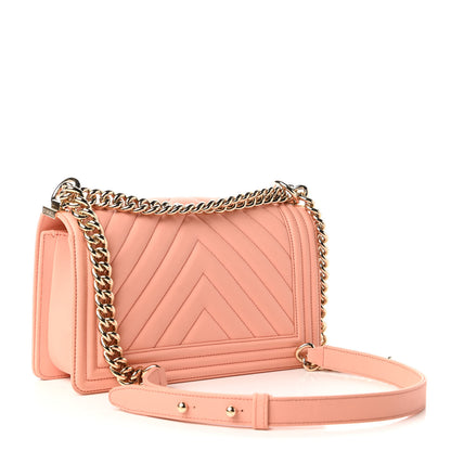 Chanel Lambskin Chevron Quilted Medium Boy Flap Light Pink 3 of 10