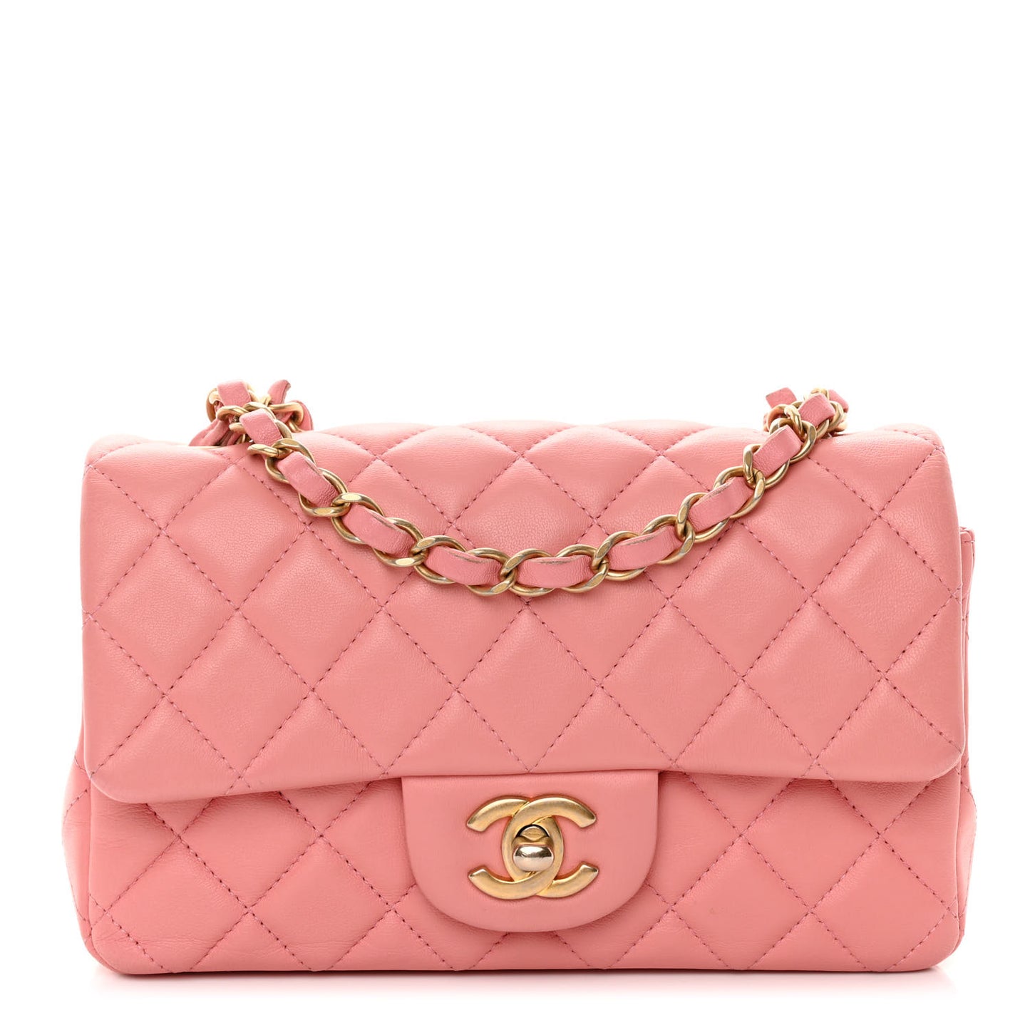 Lambskin Quilted Mini Rectangular Flap Light Pink