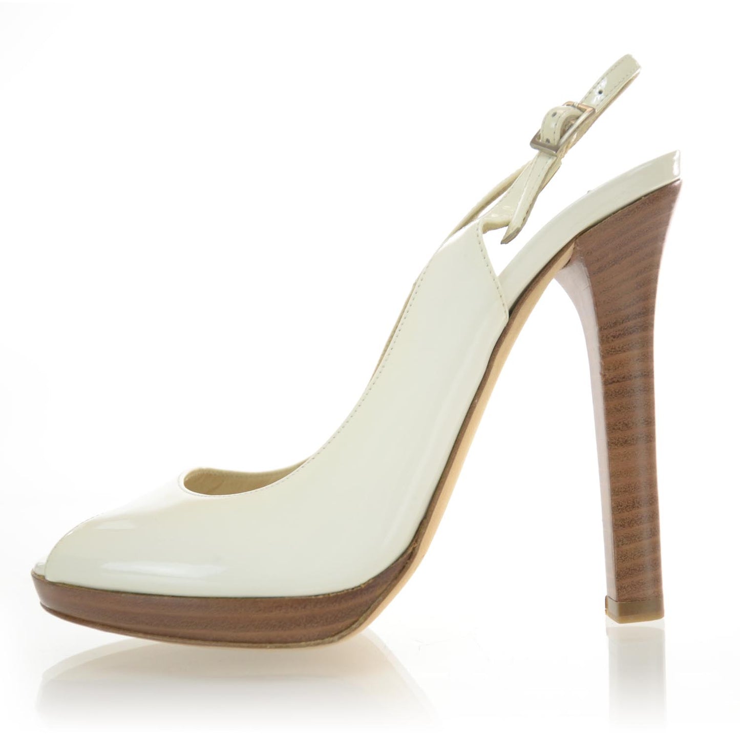 Patent Leather Wood Slingback Heels 36 White