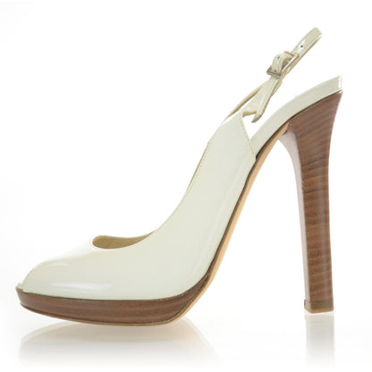 Jimmy Choo Patent Leather Wood Slingback Heels 36 White 1 of 6