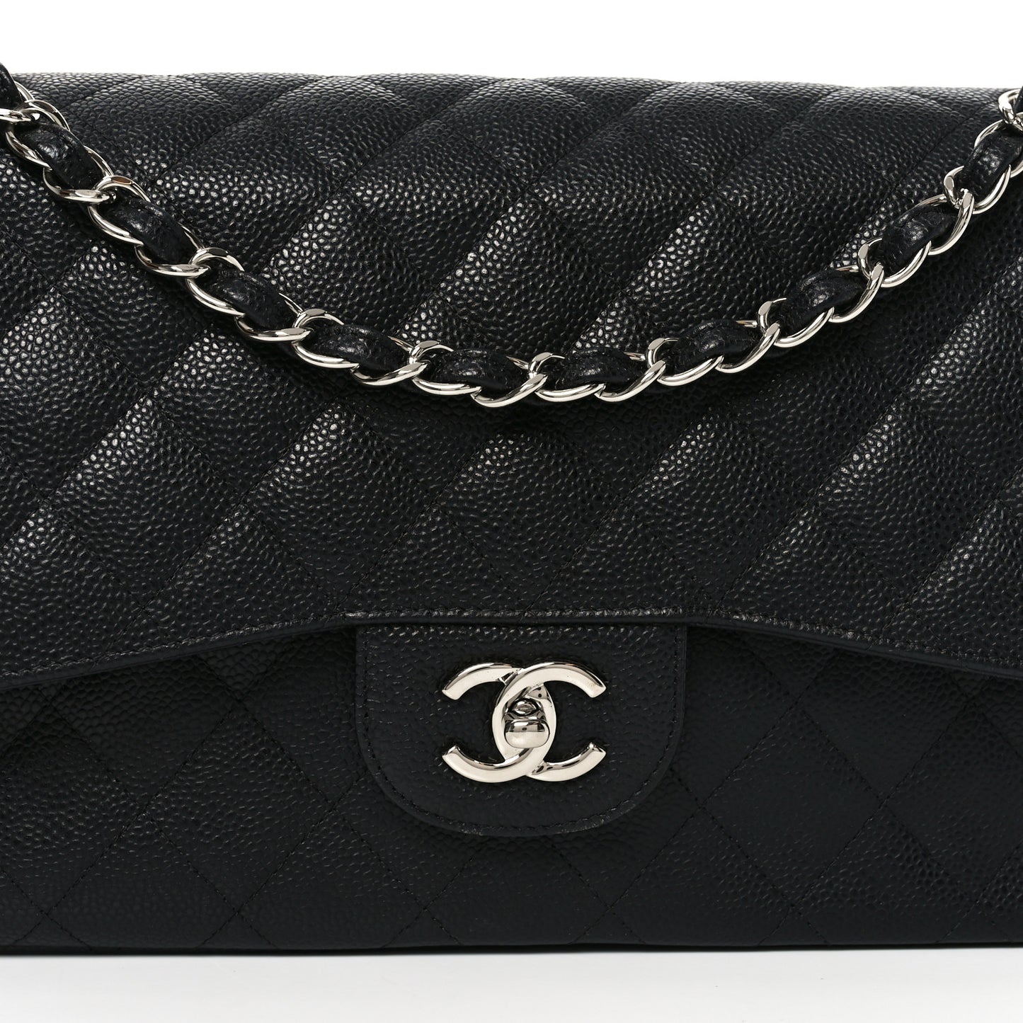 Caviar Quilted Jumbo Double Flap Black