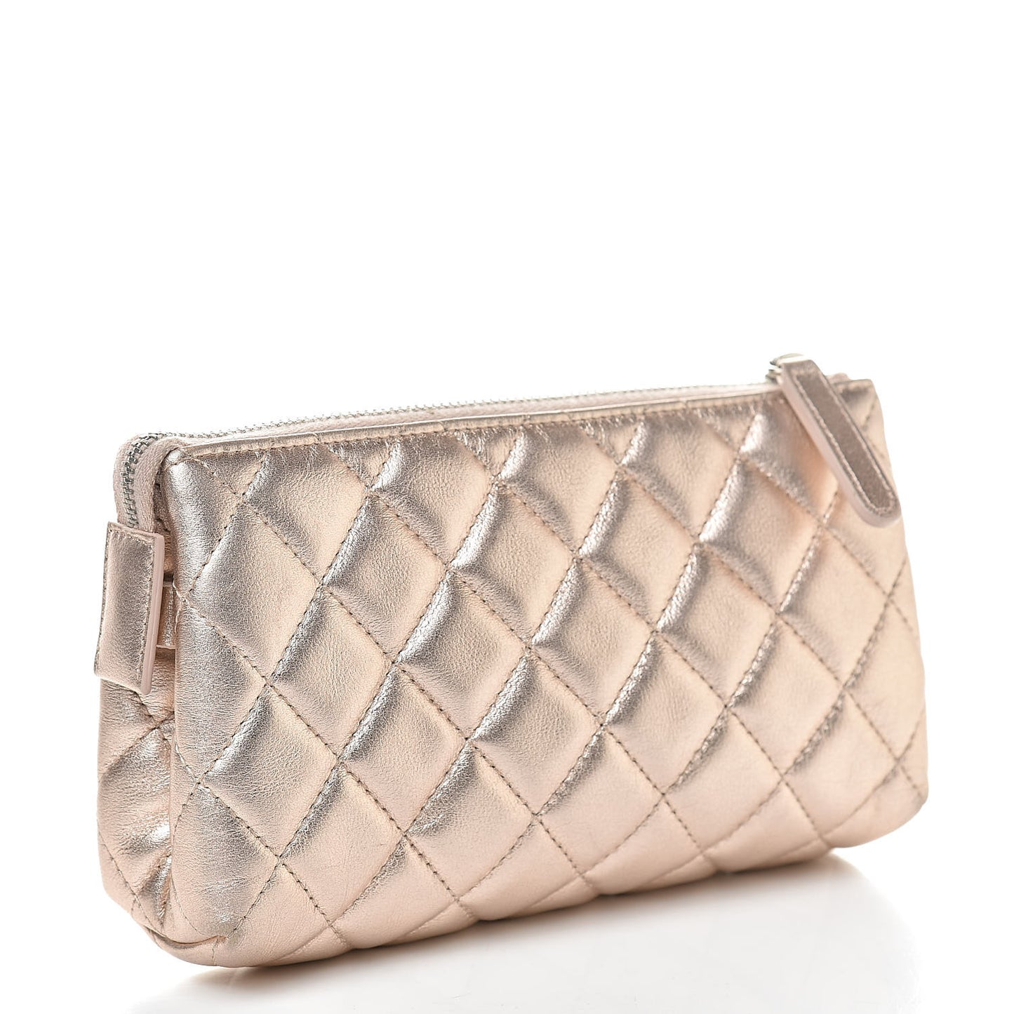 Metallic Lambskin Quilted Cosmetic Pouch Light Gold