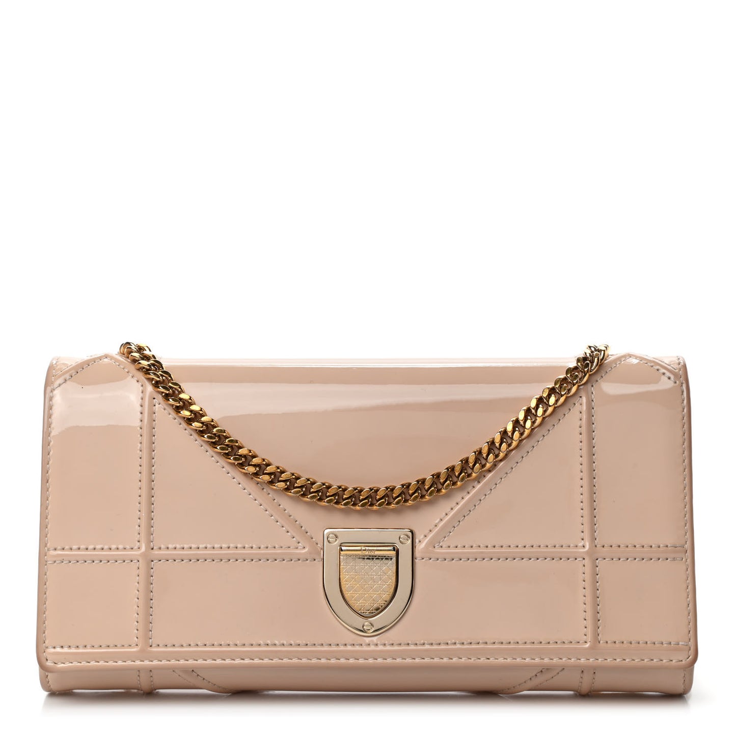 Patent Calfskin Diorama Croisiere Chain Wallet Beige