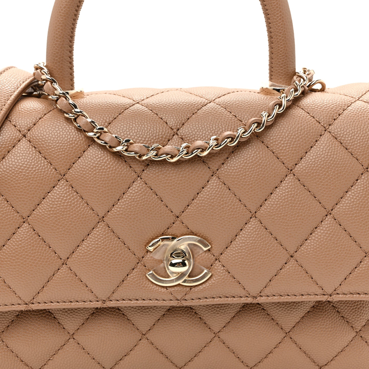 Caviar Quilted Mini Coco Handle Flap Beige Beige