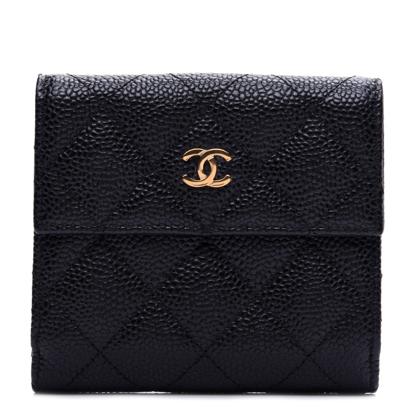 Caviar Quilted Compact French Flap Wallet Black