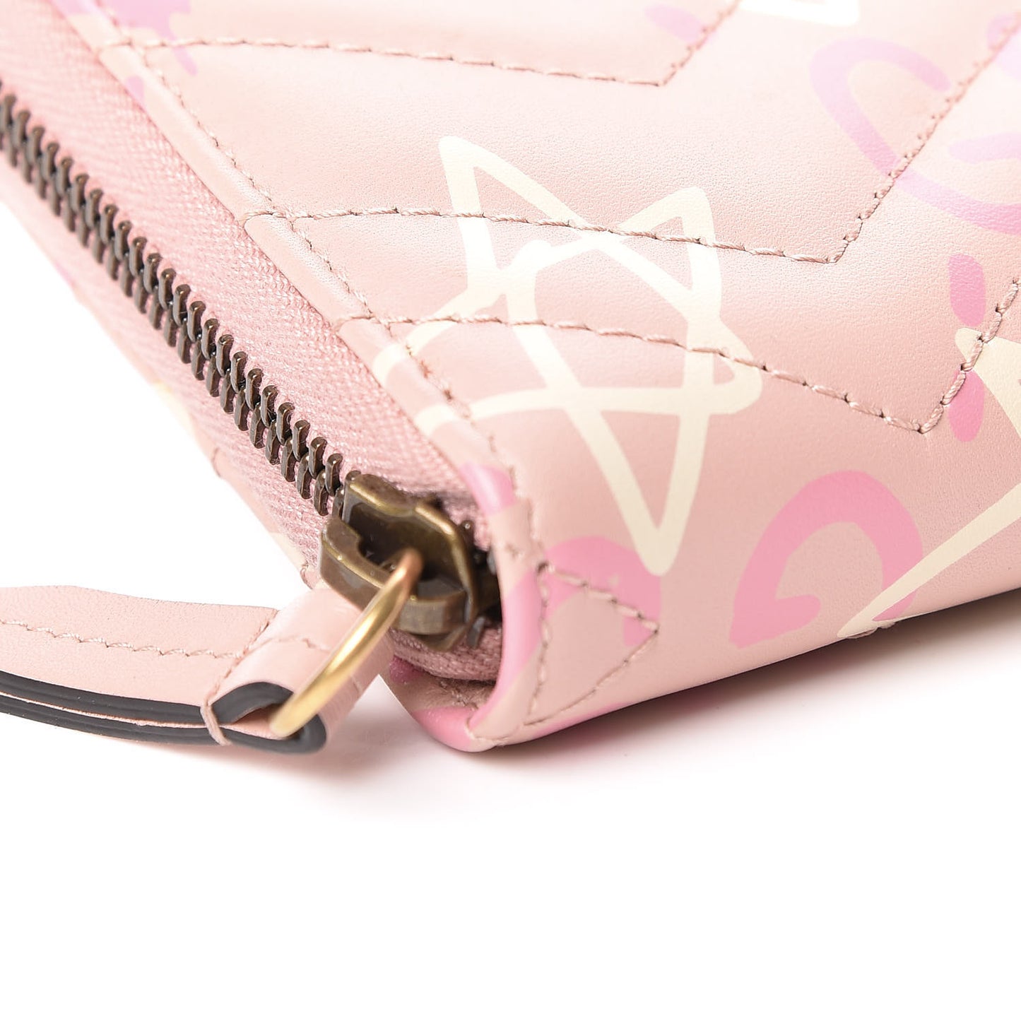 Calfskin Matelasse GucciGhost GG Marmont Zip Around Wallet Perfect Pink Rosa Ivory
