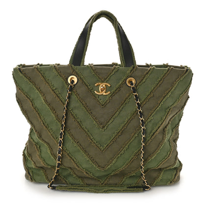 Chanel Canvas Chevron Cuba Patchwork Shopper Tote Khaki 1 of 9