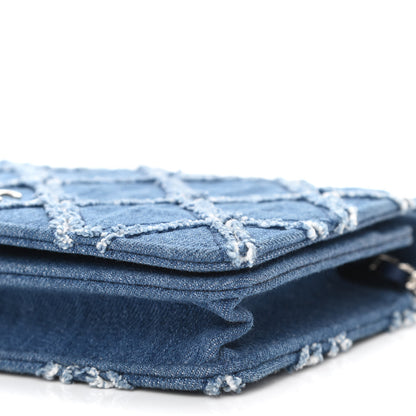 Chanel Frayed Denim Quilted Wallet On Chain WOC Blue 9 of 9