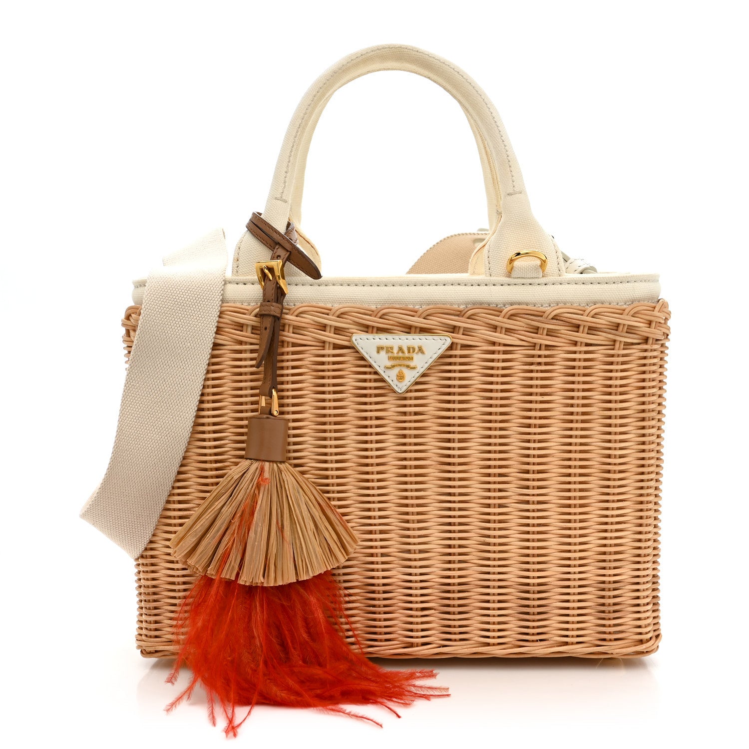Prada Wicker Canvas Tote  Naturale  White 2 of 31