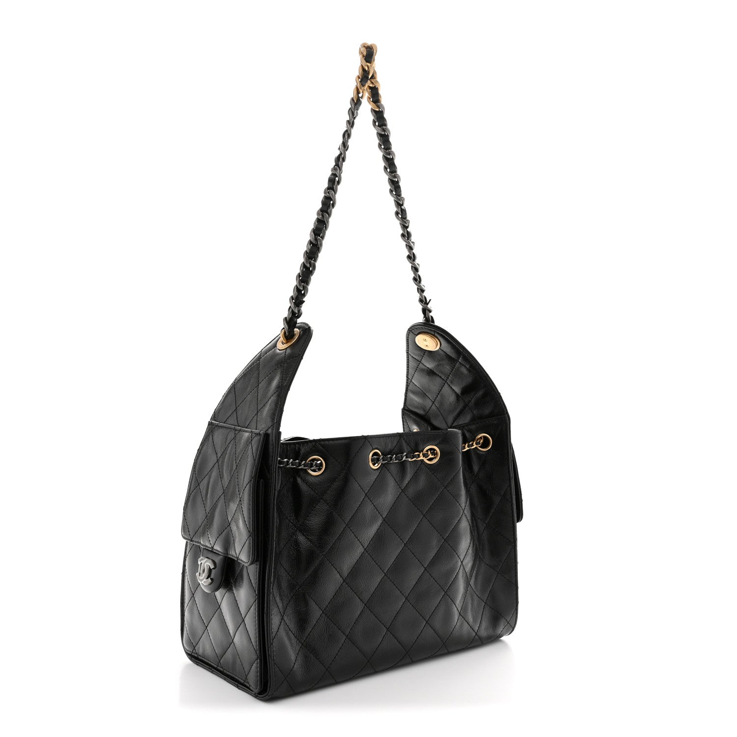 Chanel Shiny Crumpled Calfskin Quilted Small Chanel 25 Handbag Black 3 of 11