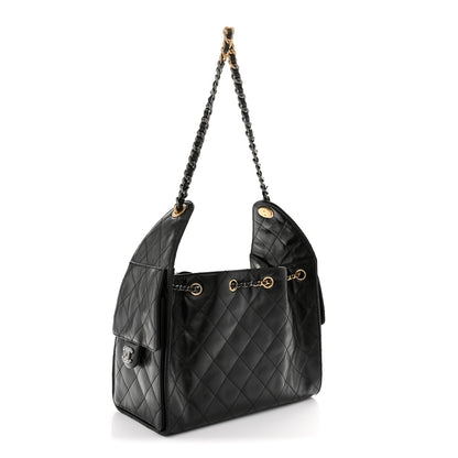 Chanel Shiny Crumpled Calfskin Quilted Small Chanel 25 Handbag Black 3 of 11