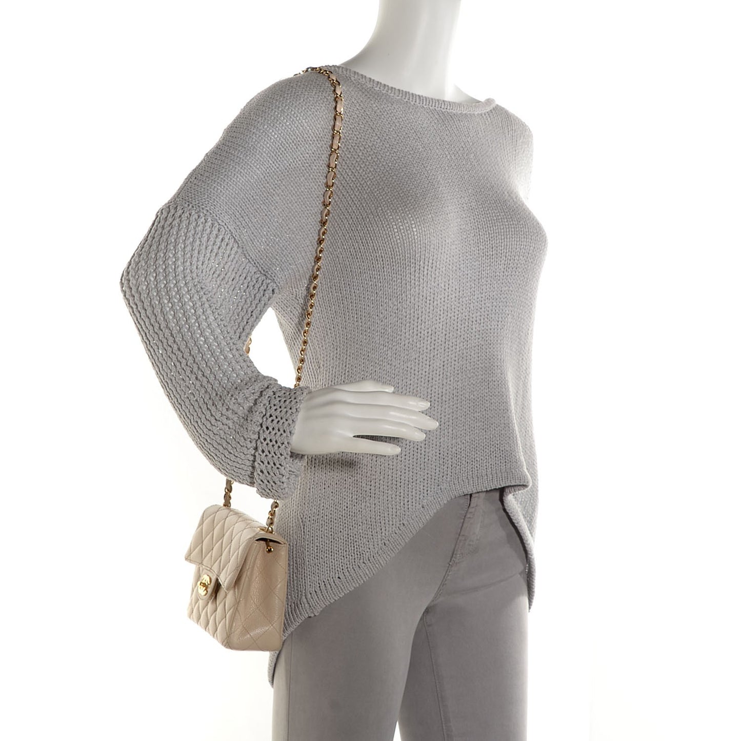Caviar Quilted Mini Square Flap Beige
