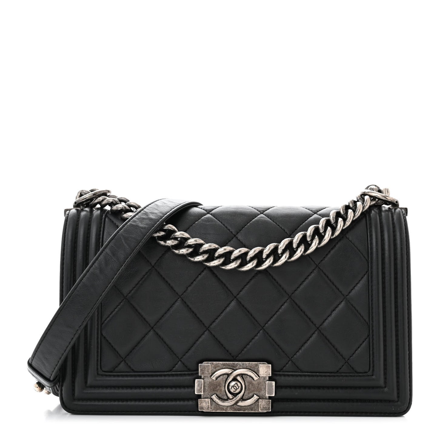 Calfskin Quilted Medium Boy Flap Black