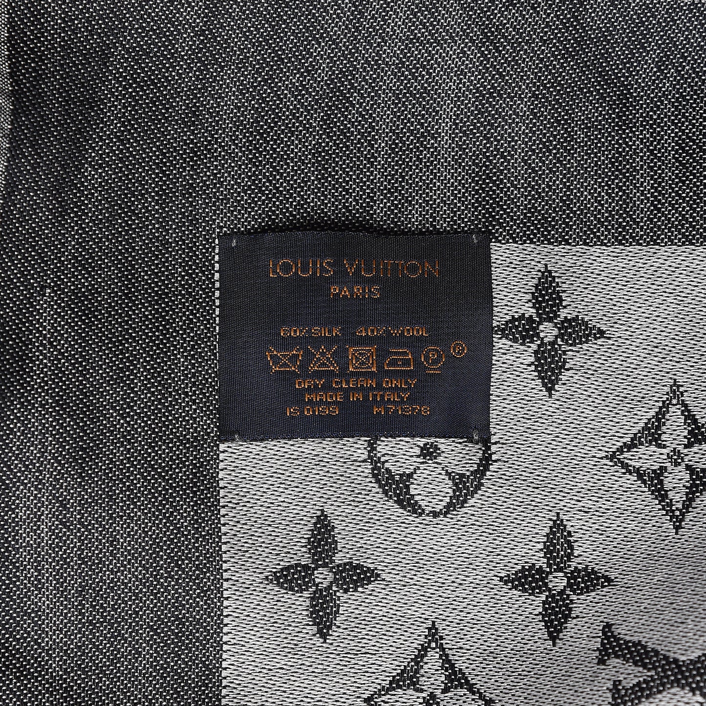 Wool Silk Monogram Denim Shawl Black