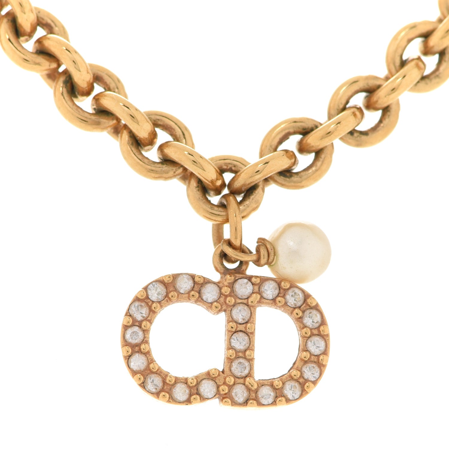 Christian Dior Metal Crystal CD Star Heart Necklace Aged Gold 4 of 8